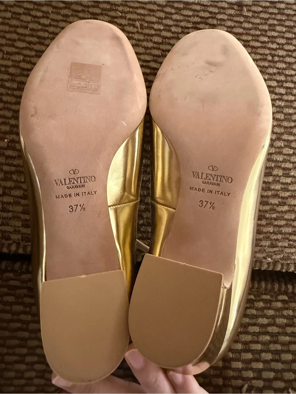 Valentino Garavani Metallic Gold Leather Ballet Flats with Ankle Strap